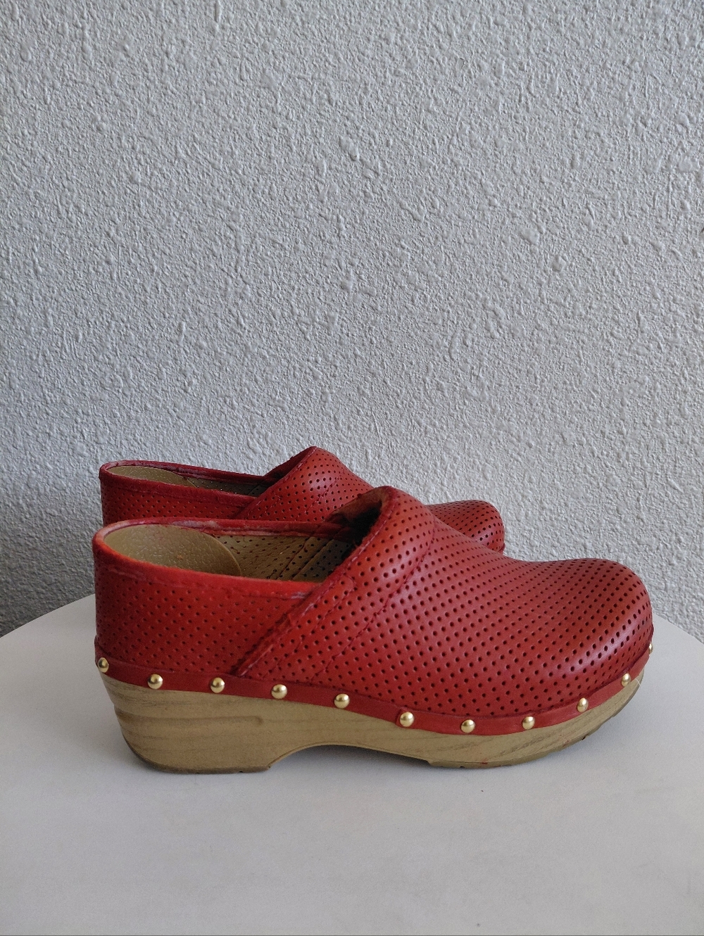 SOLD SOLD Red Perforated Leather Proffesional Clogs